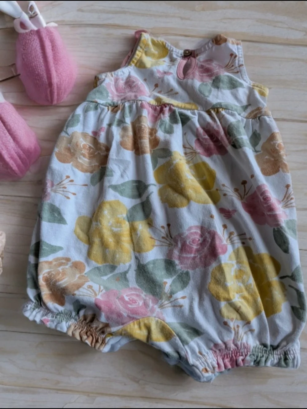 Burt's Bees Baby Floral Romper in Yellow, Pink, Green